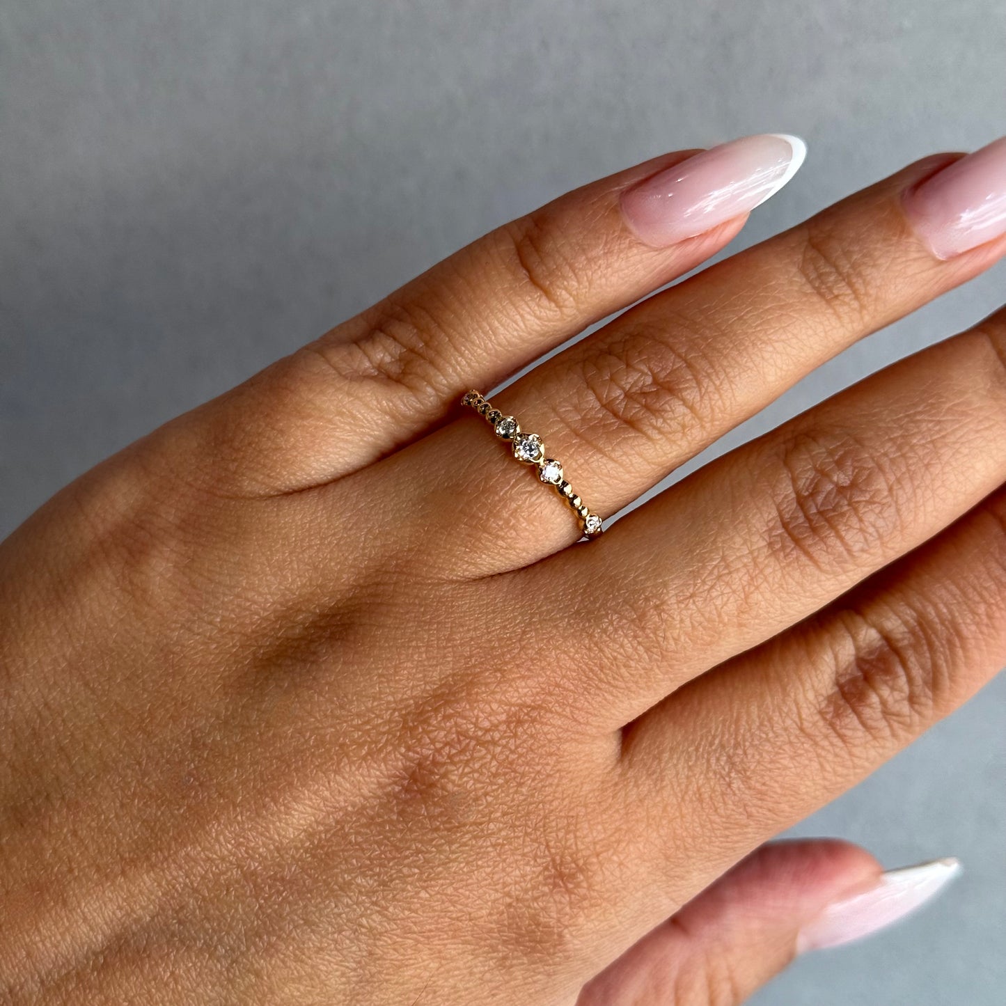 18kt Yellow Gold Beaded Diamond Band with Bezel-Inspired Settings