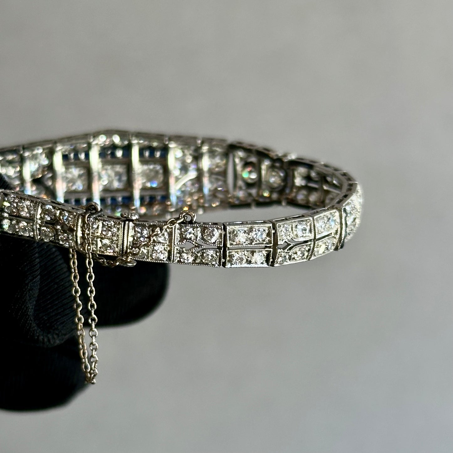 Exquisite Art Deco Filigree Platinum Diamond and Sapphire Bracelet