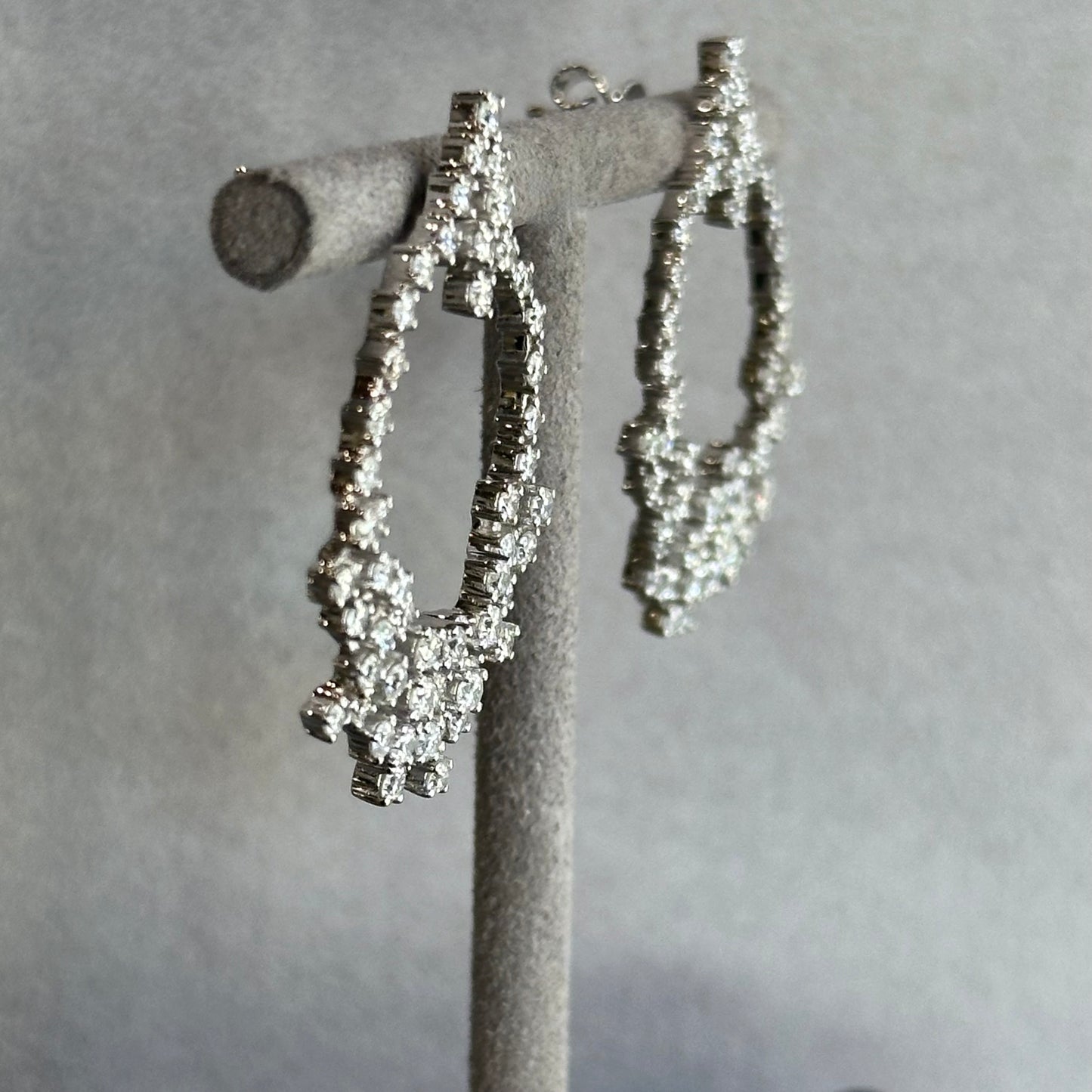 14KT White Gold Diamond Starburst Chandelier Earrings – 2.93CTW, 110 Diamonds in Drop Hoop Design