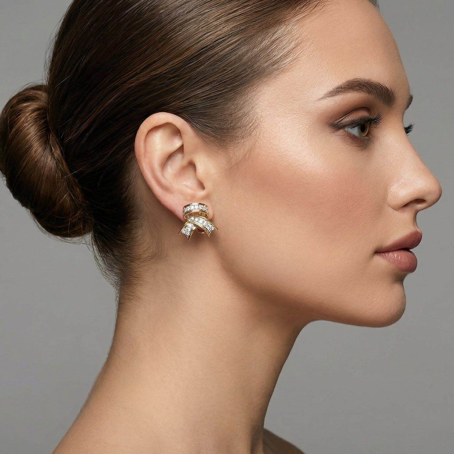 Vintage Tiffany & Co. Ribbon Earrings | Platinum & 18K Yellow Gold | 5.76ctw Diamonds | Circa 1989 | Post & Clip for Pierced Ears