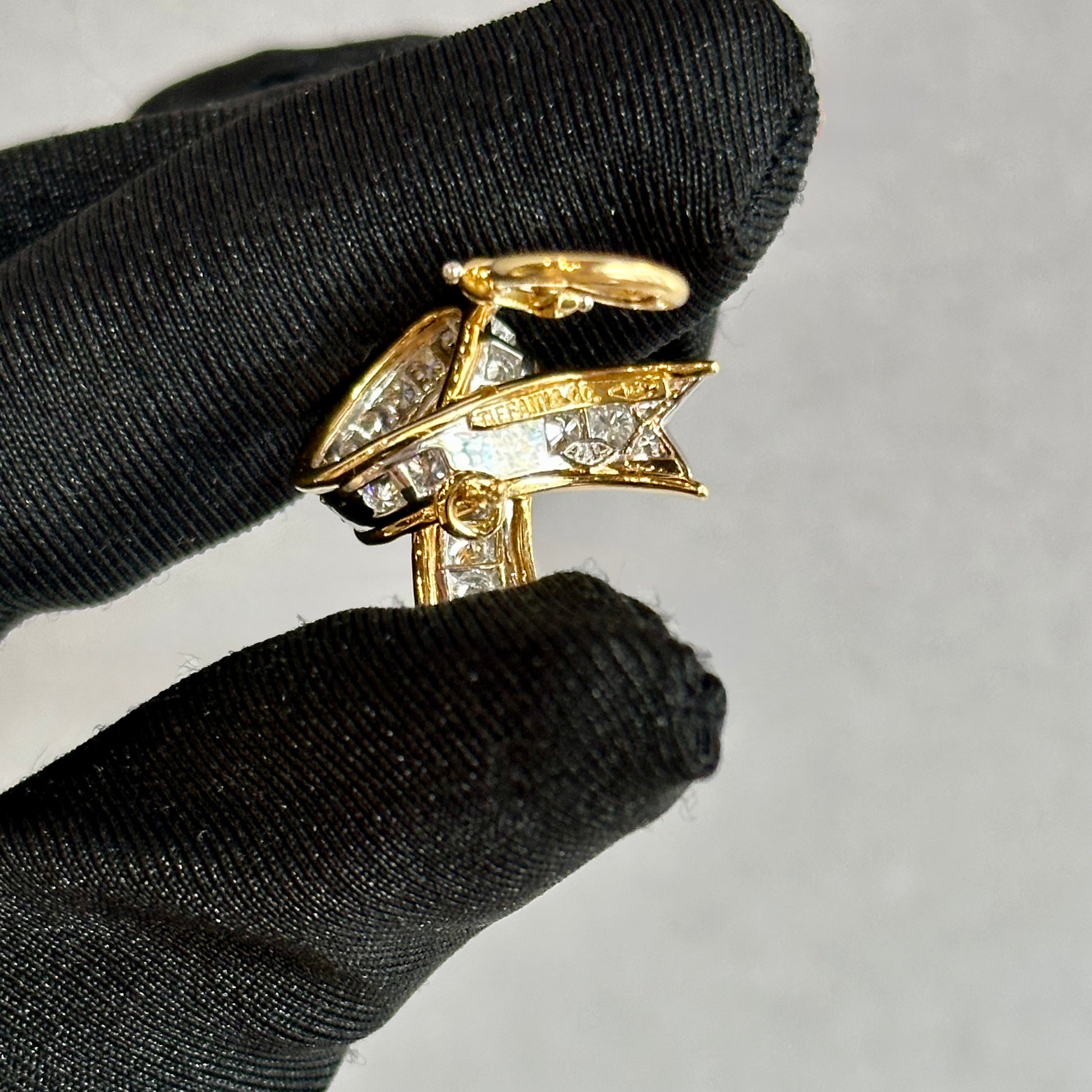 Vintage Tiffany & Co. Ribbon Earrings | Platinum & 18K Yellow Gold | 5.76ctw Diamonds | Circa 1989 | Post & Clip for Pierced Ears