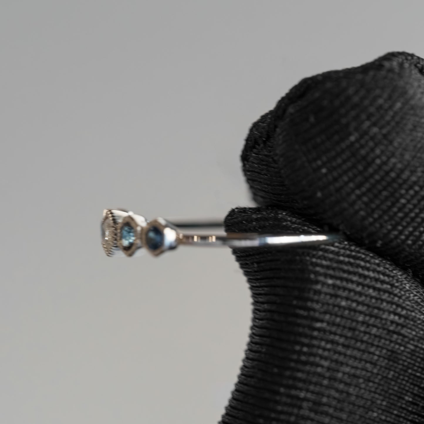 14kt White Gold Octagon Sapphire and Diamond 5-Stone Stacking Band