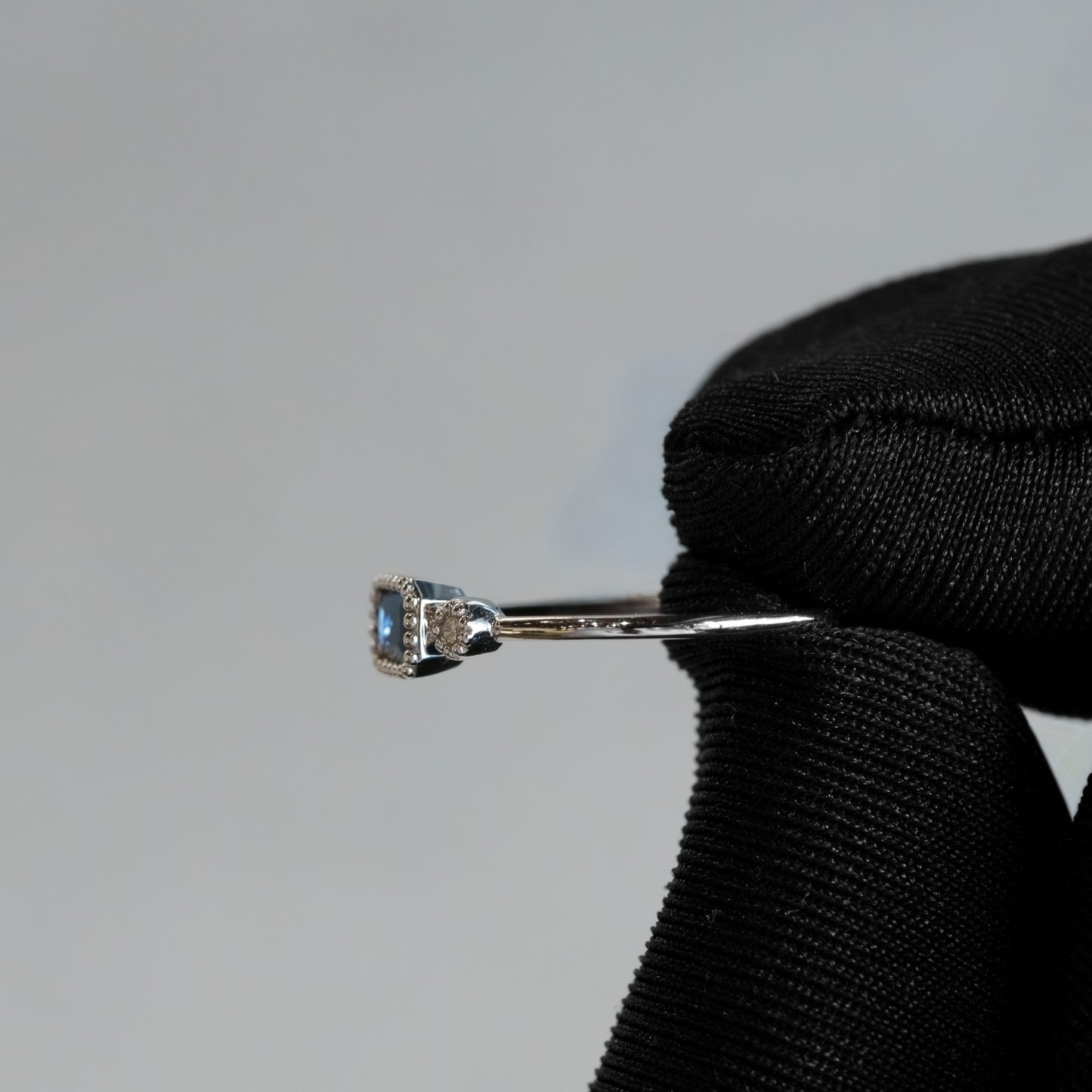 14K White Gold Sapphire and Diamond Ring – Baguette Cut with Milgrain Bezel Setting (Size 6.5)