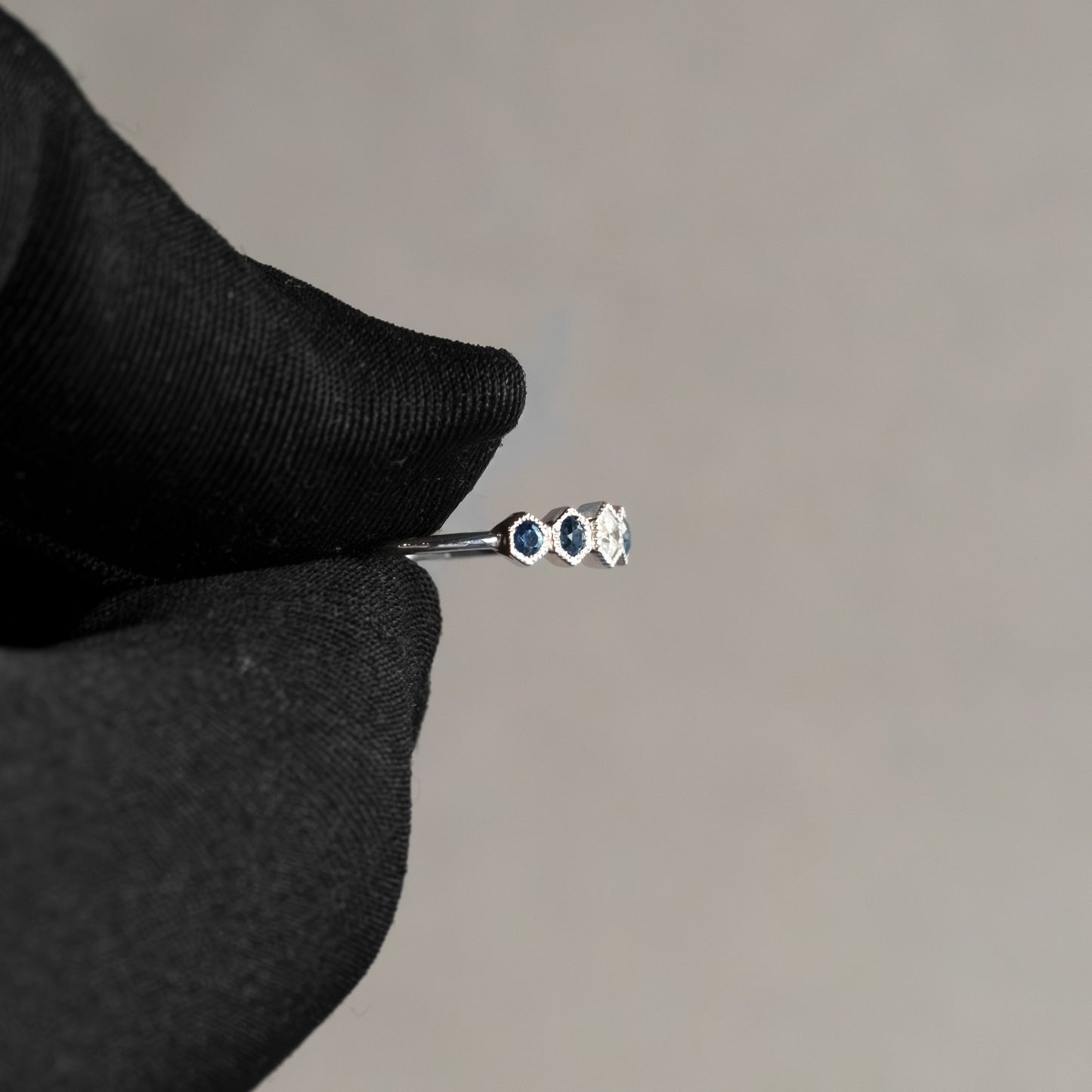 14kt White Gold Octagon Sapphire and Diamond 5-Stone Stacking Band