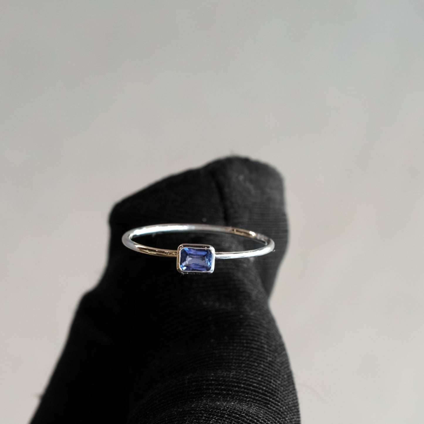 14kt White Gold Baguette Blue Sapphire Bezel-Set Stacking Ring