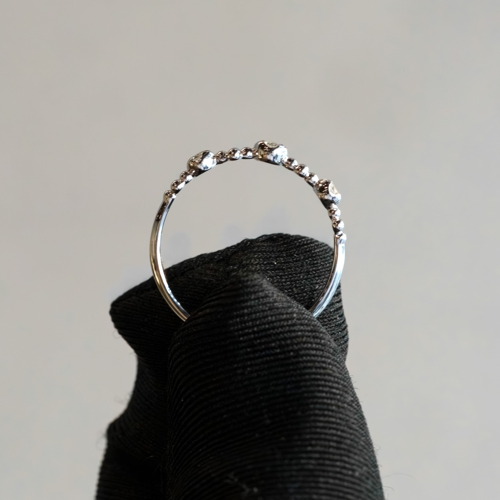 14kt White Gold Trio Diamond "Bezel-Look" Beaded Stacking Band