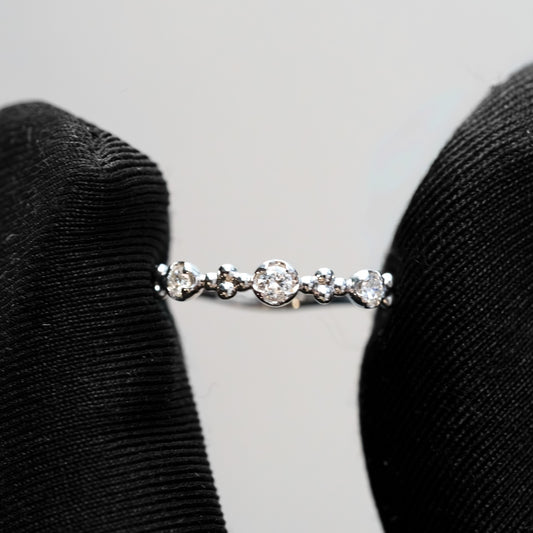 14kt White Gold Trio Diamond "Bezel-Look" Beaded Stacking Band