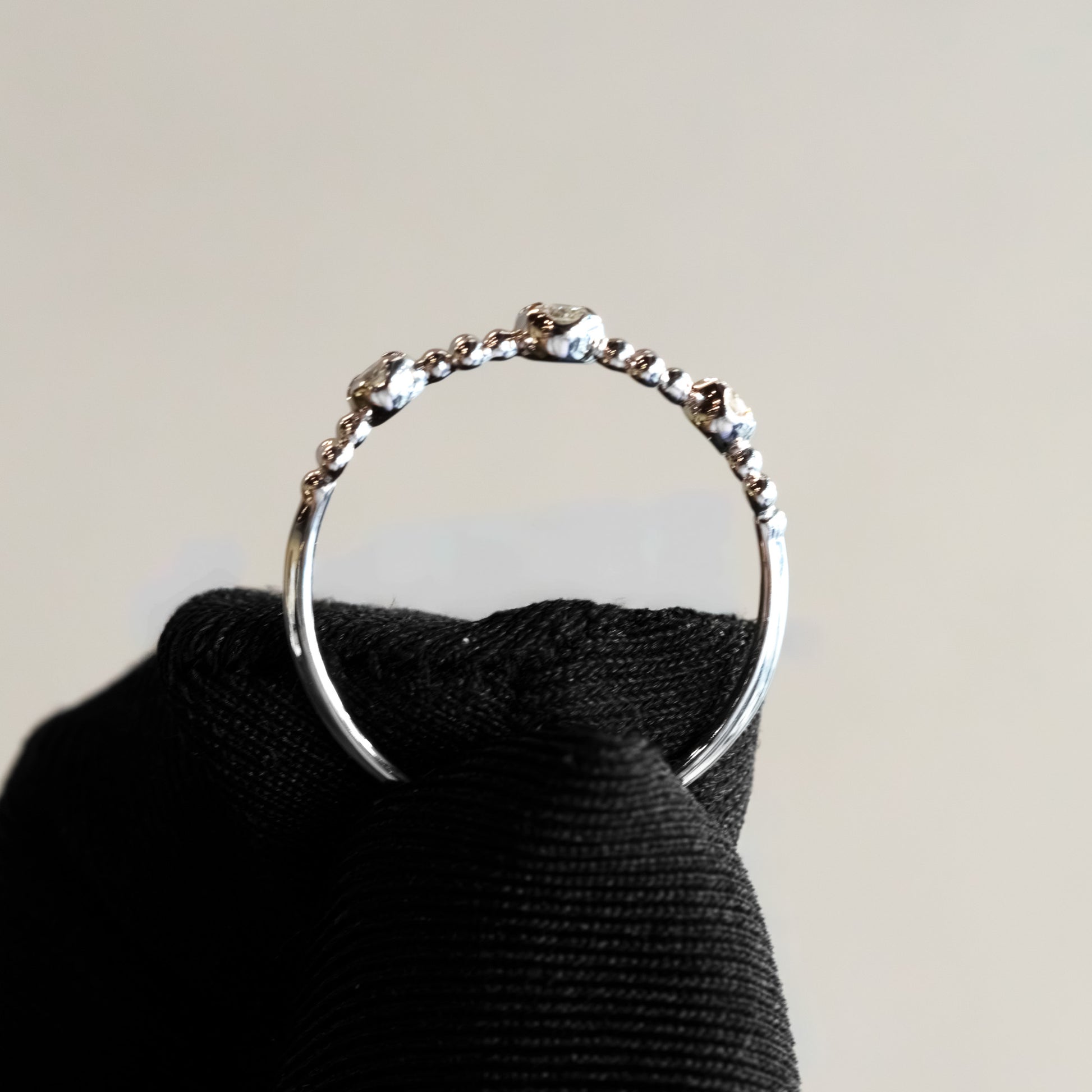 14kt White Gold Trio Diamond "Bezel-Look" Beaded Stacking Band