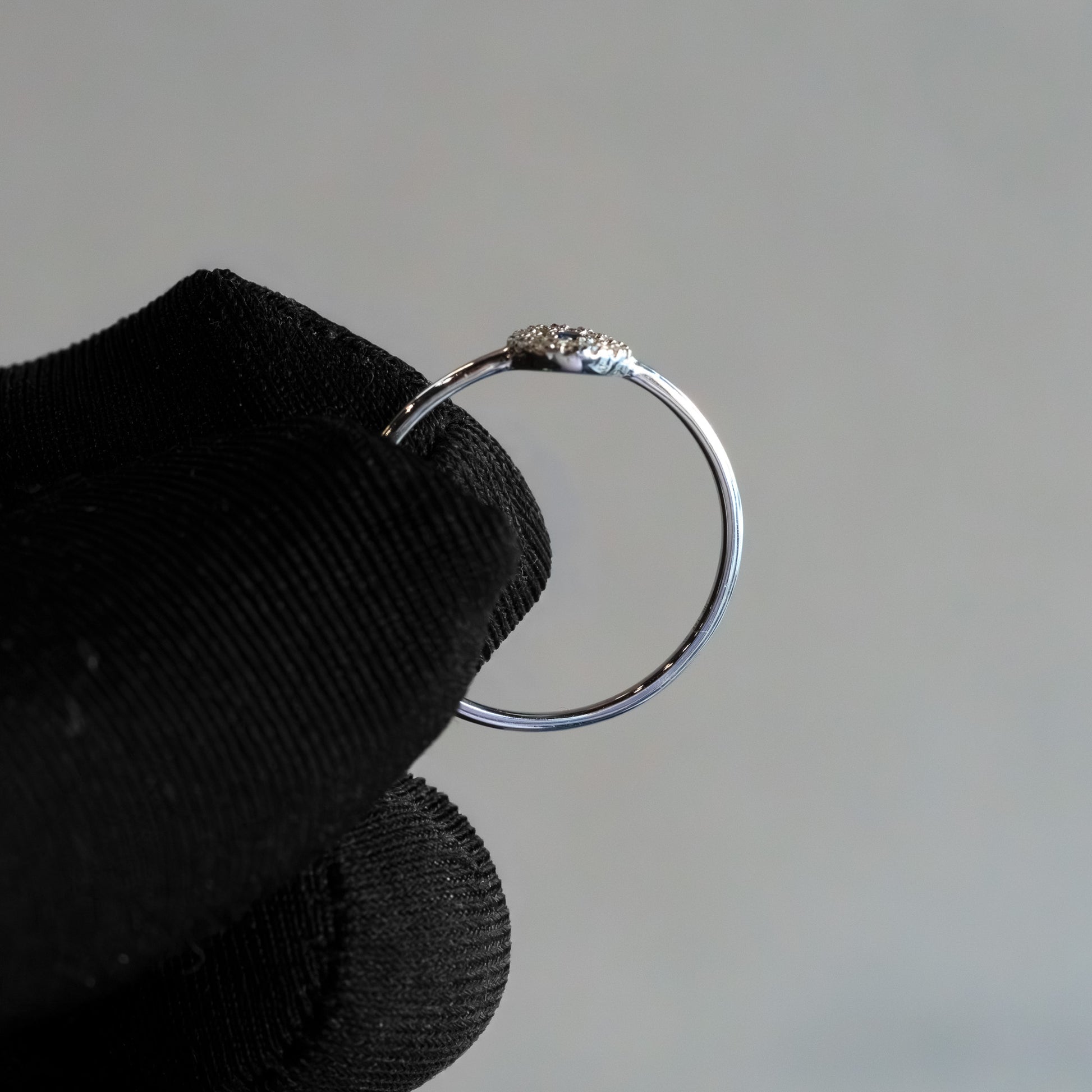 14kt White Gold Diamond & Sapphire "Evil Eye" Pavé Disc Stacking Ring