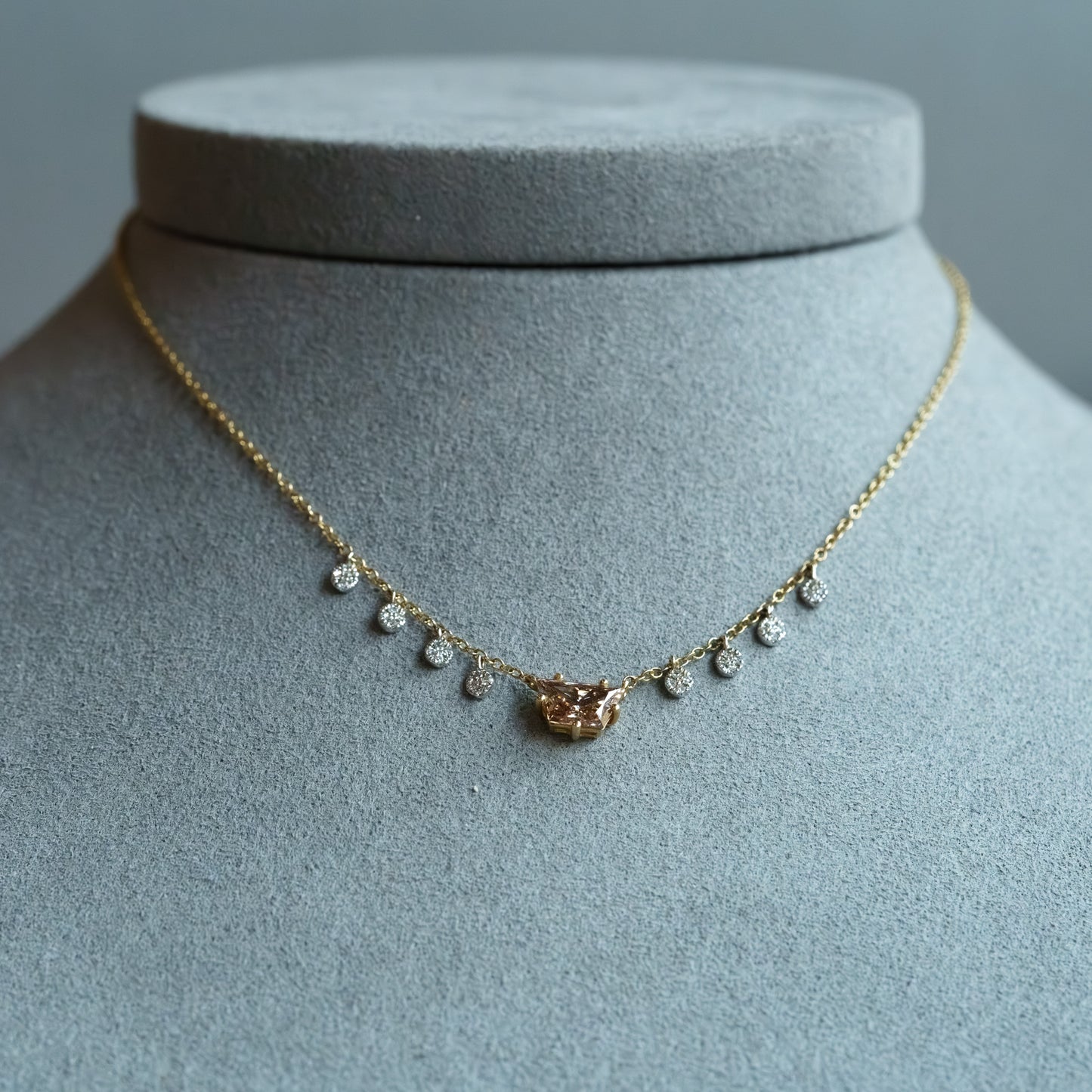 14kt Two-Tone Gold Trapezoid Champagne & Round White Diamond Necklace