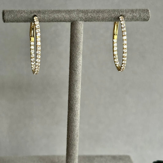 14KY Oval Shape Diamond Hoop Earrings - 0.89 TCW Inside-Out with Diamond Clasp Mechanism