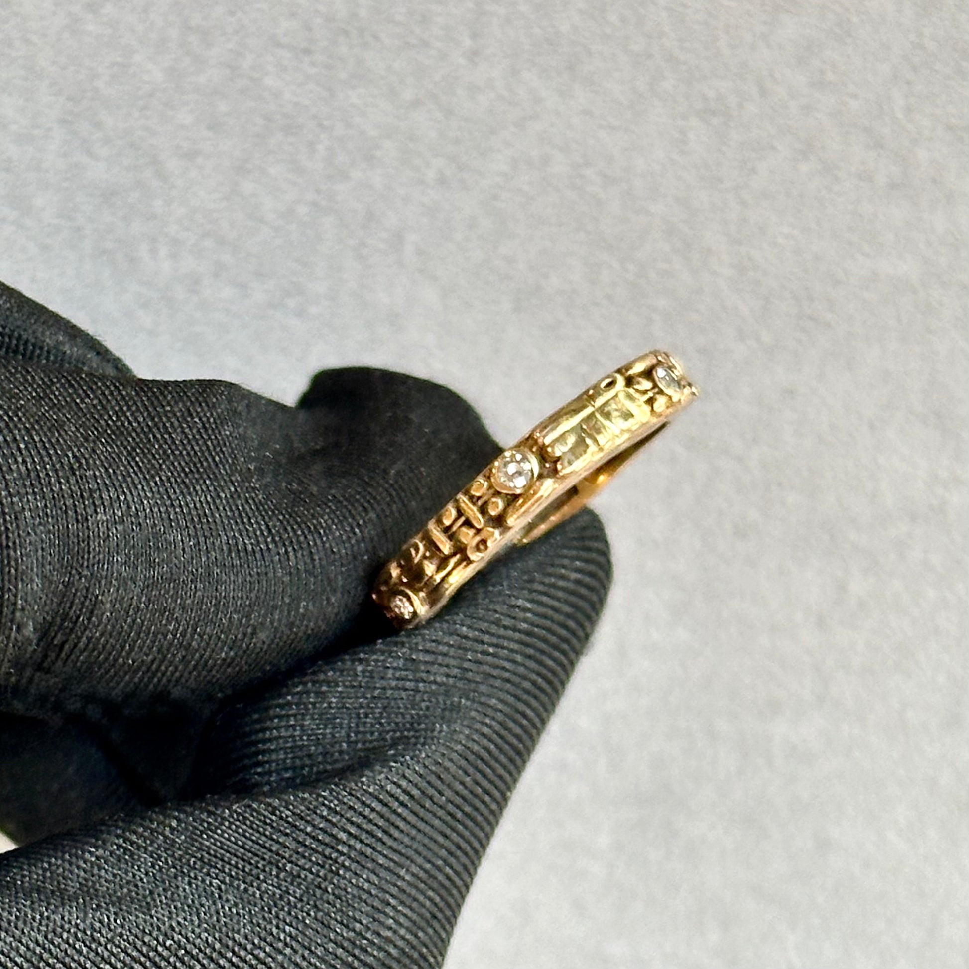 14K Yellow Gold Organic Diamond Band | 3mm Wide | Asymmetrical Bezel-Set Design | Unique Contemporary Ring