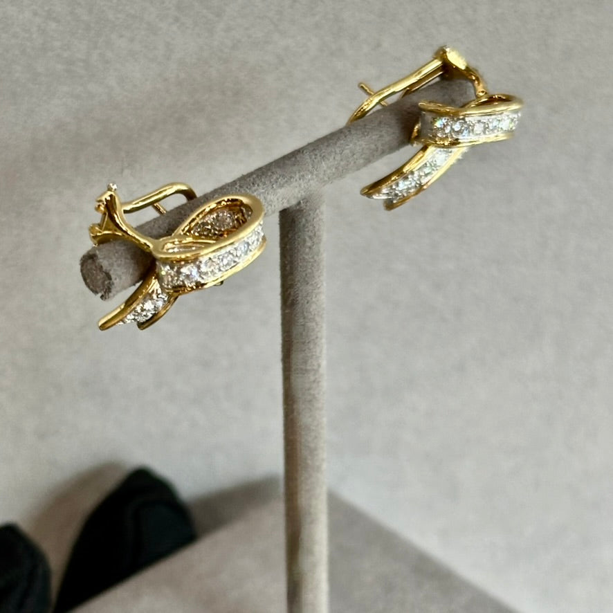 Vintage Tiffany & Co. Ribbon Earrings | Platinum & 18K Yellow Gold | 5.76ctw Diamonds | Circa 1989 | Post & Clip for Pierced Ears