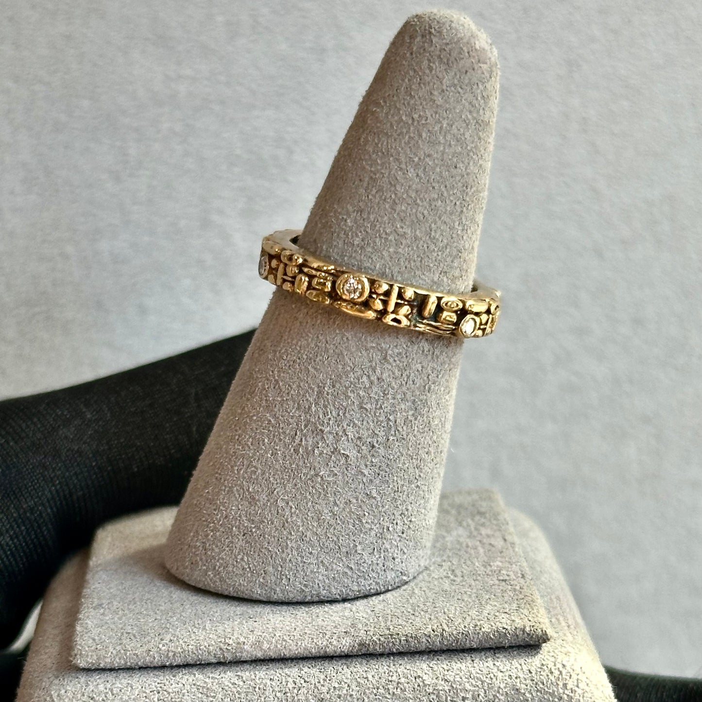 14K Yellow Gold Organic Diamond Band | 3mm Wide | Asymmetrical Bezel-Set Design | Unique Contemporary Ring