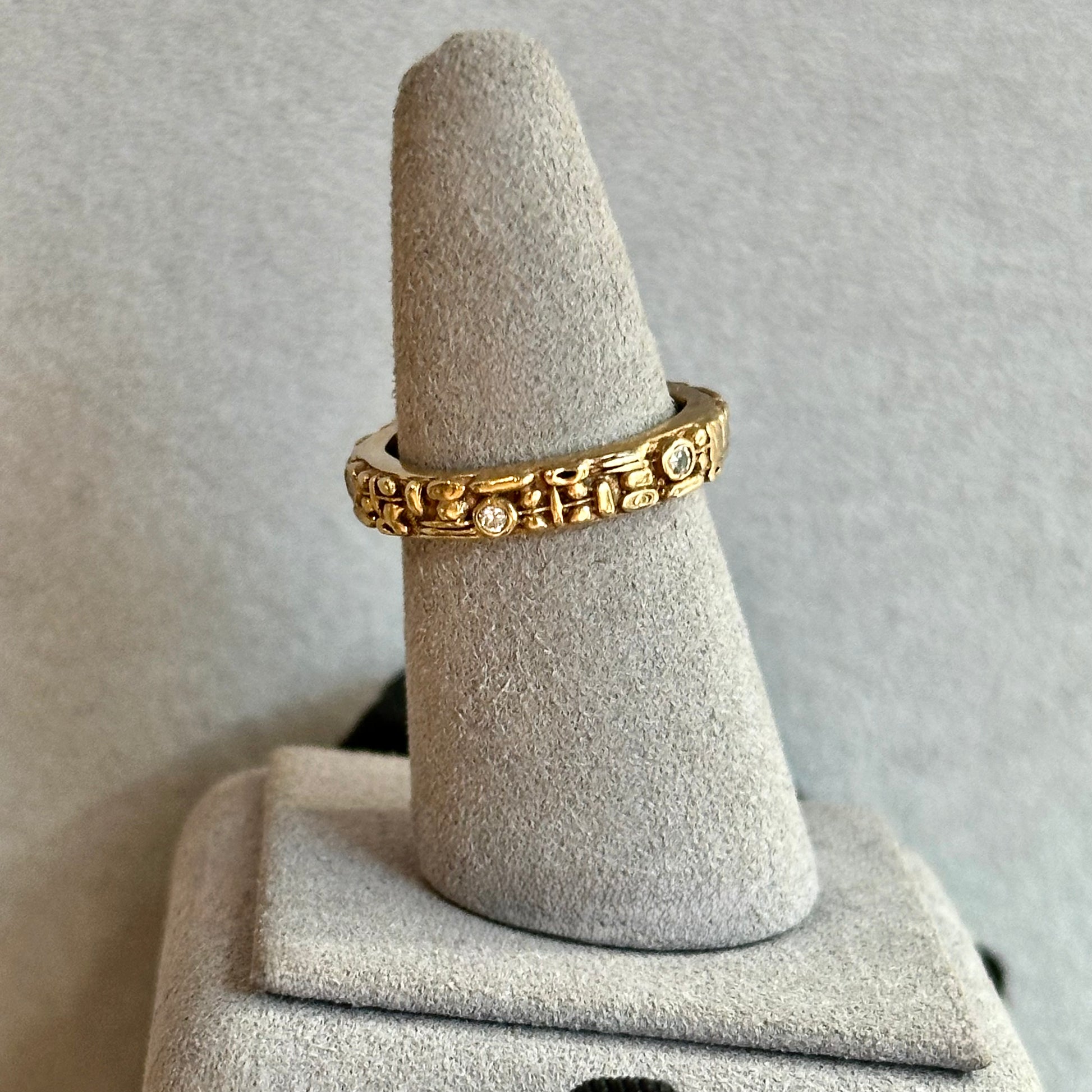 14K Yellow Gold Organic Diamond Band | 3mm Wide | Asymmetrical Bezel-Set Design | Unique Contemporary Ring