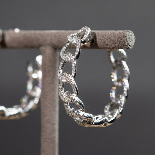 The Diamond Curb Link Hoop Earrings | Pavé Statement Hoops