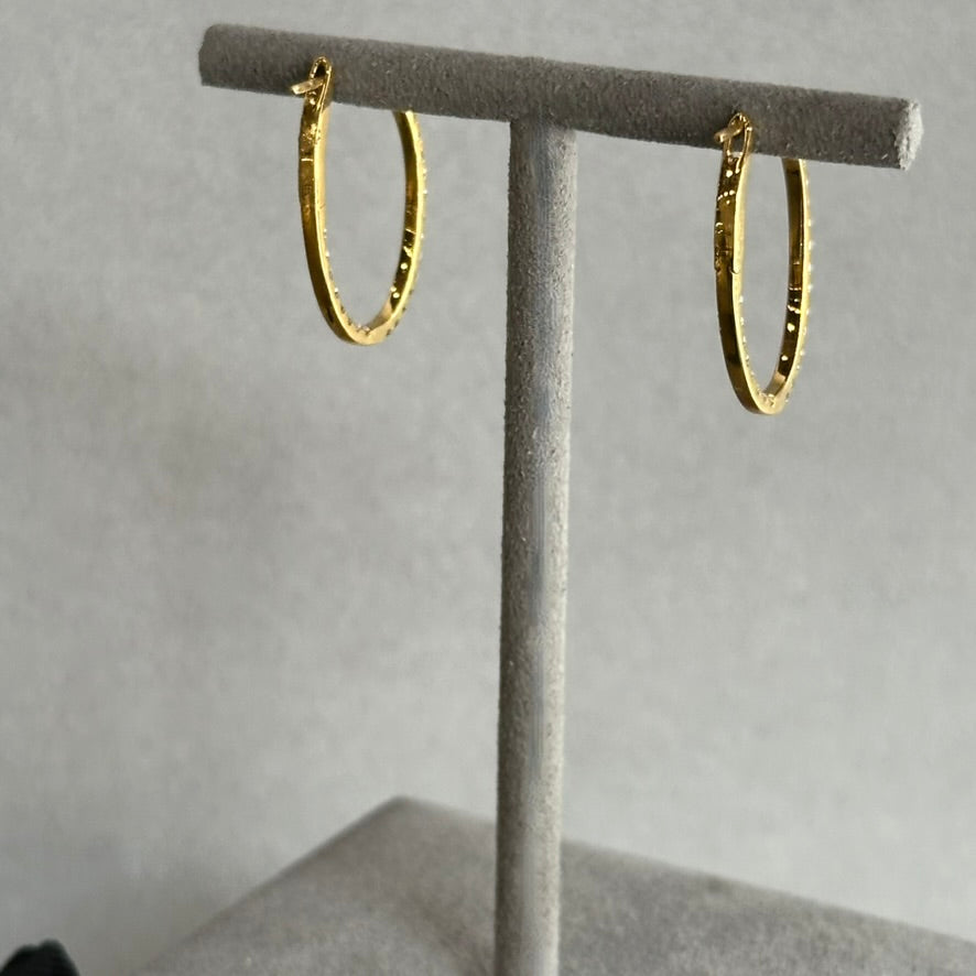 14KY Oval Shape Diamond Hoop Earrings - 0.89 TCW Inside-Out with Diamond Clasp Mechanism