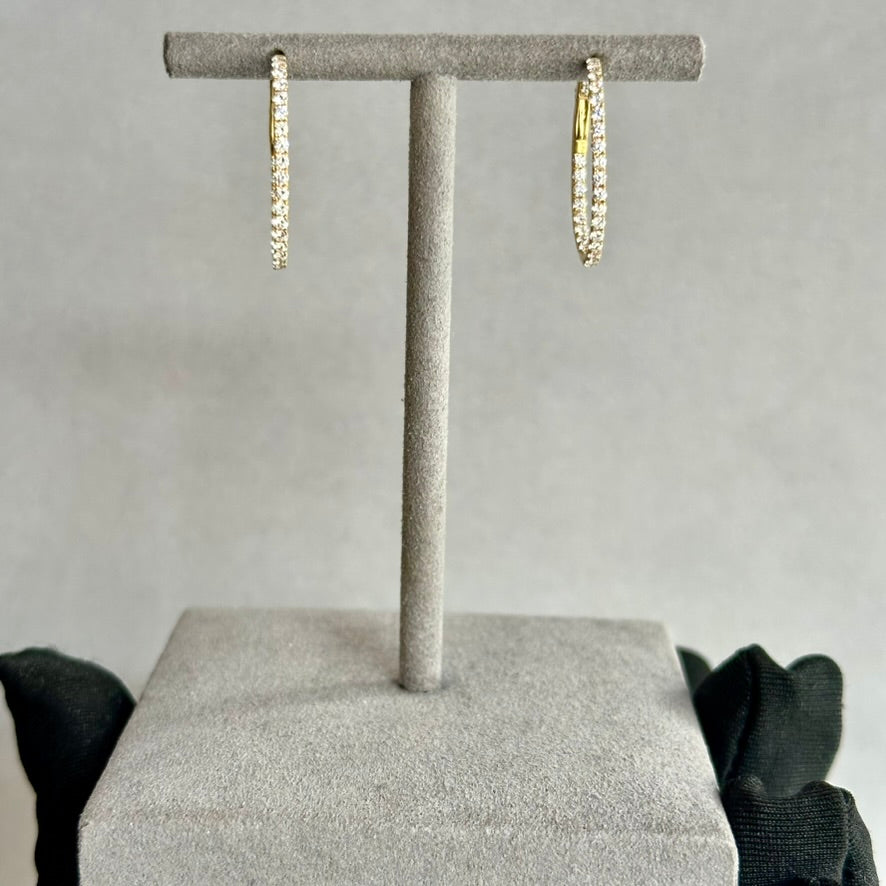 14KY Oval Shape Diamond Hoop Earrings - 0.89 TCW Inside-Out with Diamond Clasp Mechanism