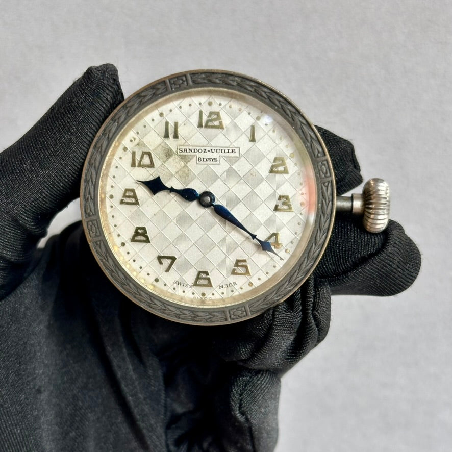 Rare 1920s–1930s Vintage Pocket Watch – Engraved Arabic Numerals, Blue Hands & Diamond Pattern Dial