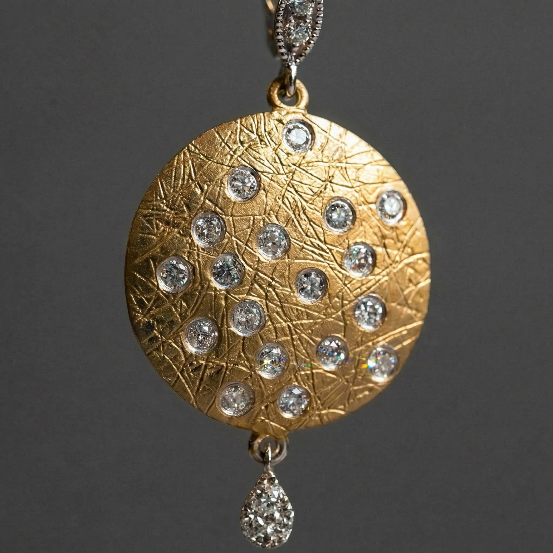 Two-Tone Gold Diamond Disc Drop Earrings | 14kt Yellow & White Gold