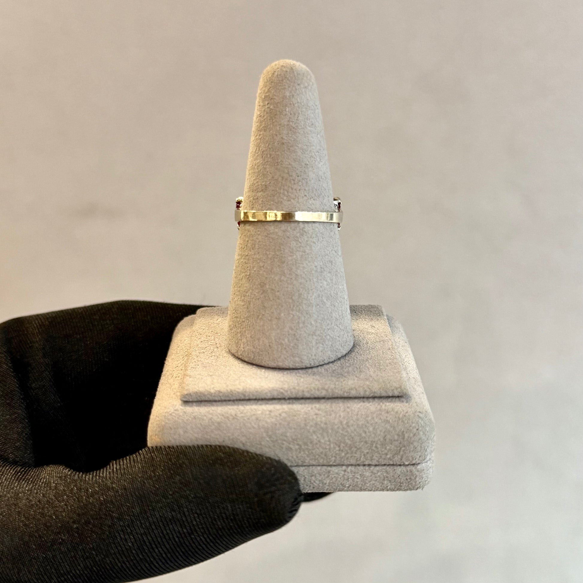 Vintage 14K White Gold Ruby and Diamond Marquise Half-Eternity Band – North-South Setting, .74ct Diamonds & .60ct Rubies