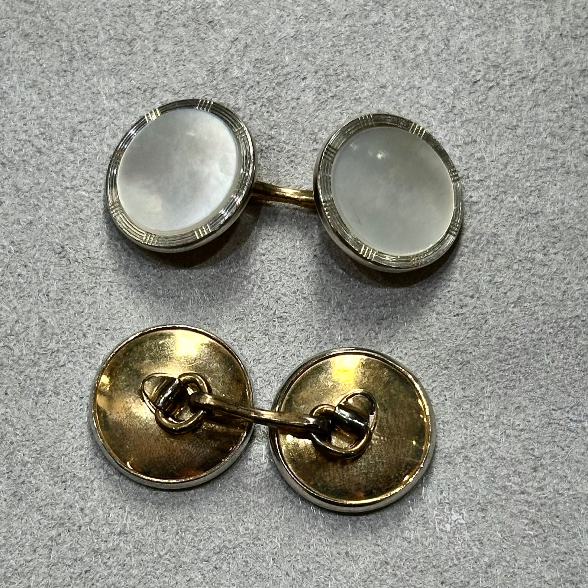 Vintage Mother of Pearl Cufflinks with Gold Backing – Retro Elegance for Father’s Day