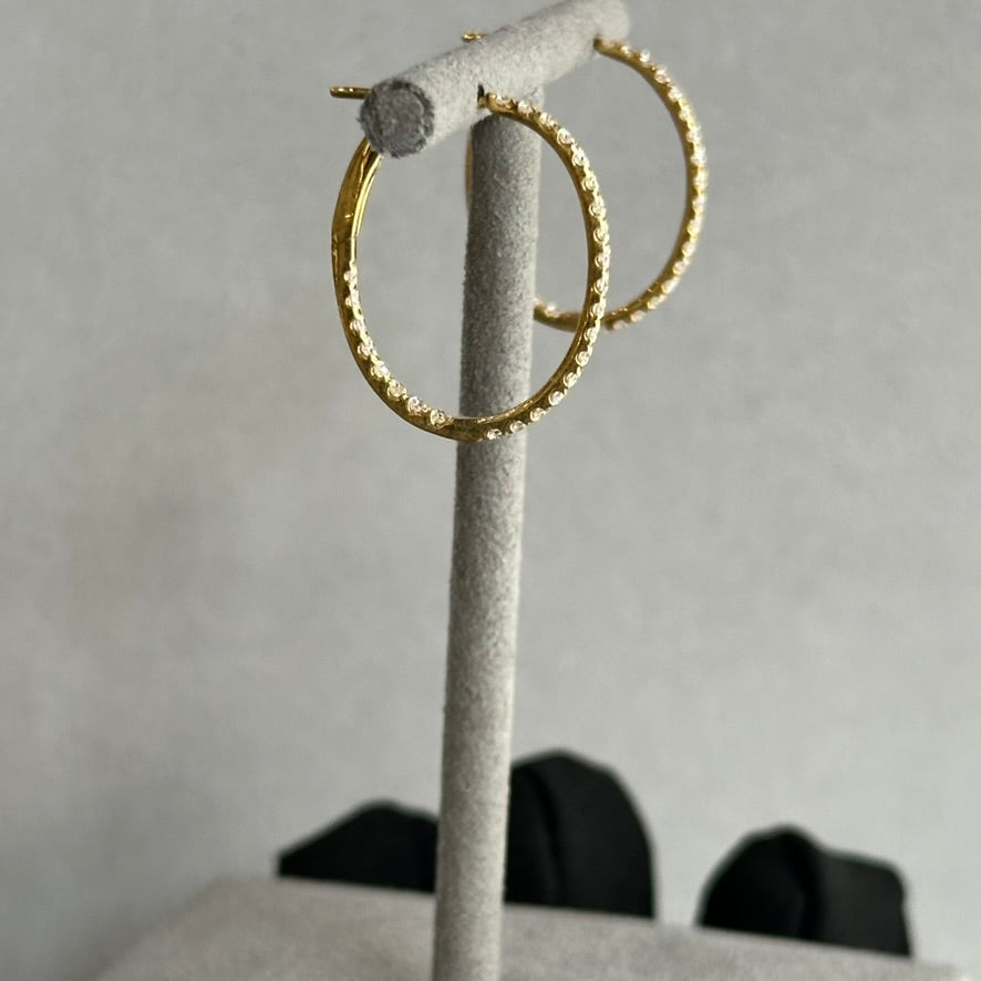 14KY Oval Shape Diamond Hoop Earrings - 0.89 TCW Inside-Out with Diamond Clasp Mechanism