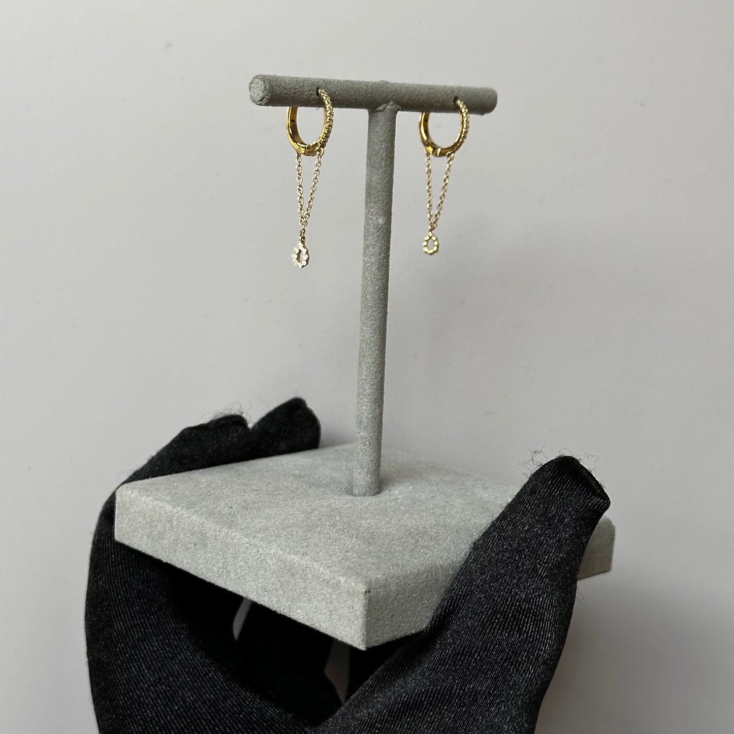 Yellow Gold Chain Dangle Drop Diamond Earrings