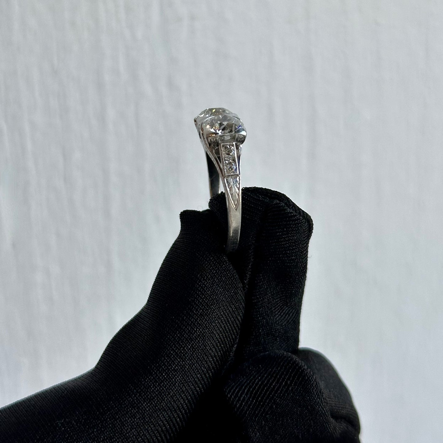 Art Deco Platinum Ring with 1.13ct & 1.29ct Old Mine Diamonds