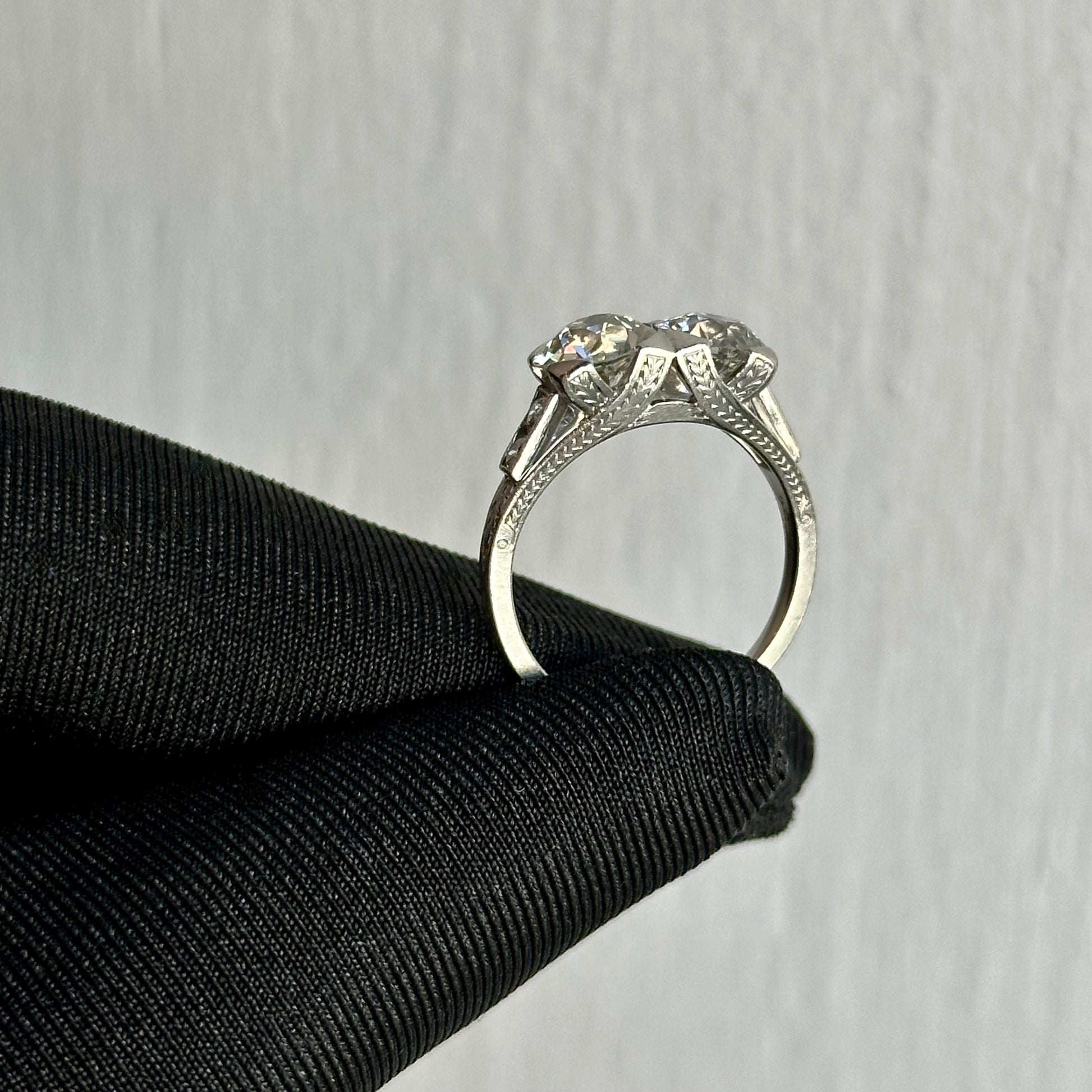 Art Deco Platinum Ring with 1.13ct & 1.29ct Old Mine Diamonds