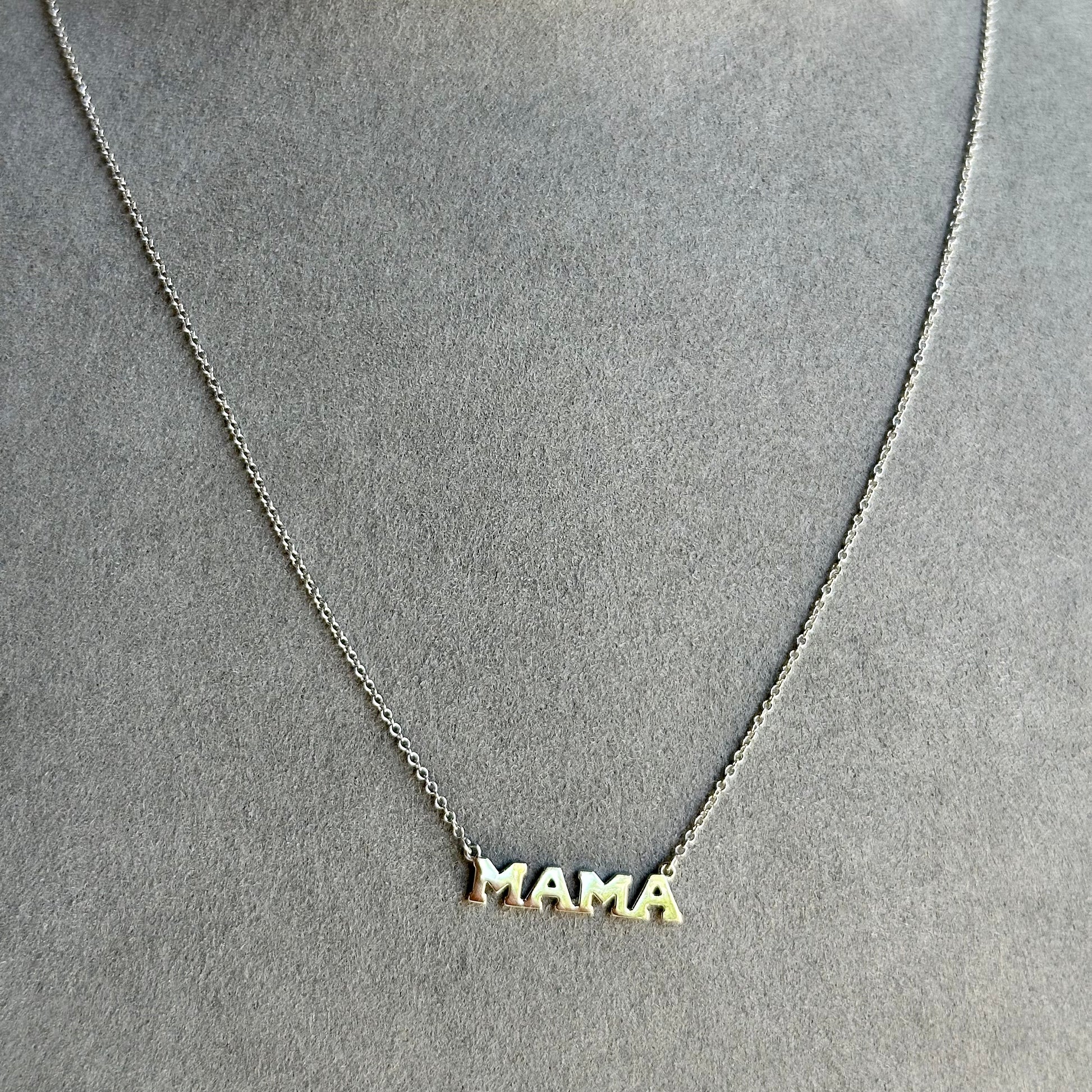 14K White Gold "Mama" Pendant Necklace