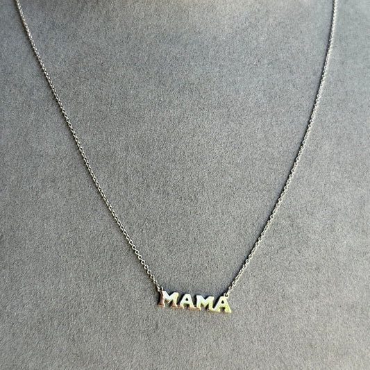 14K White Gold "Mama" Pendant Necklace