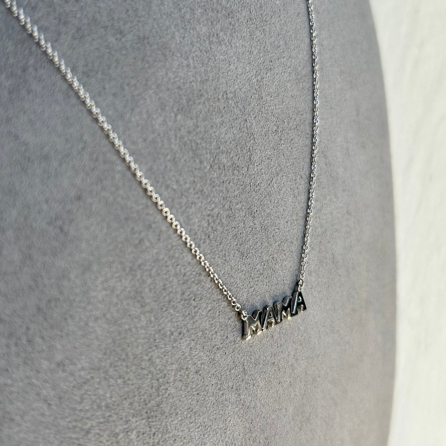 14K White Gold "Mama" Pendant Necklace