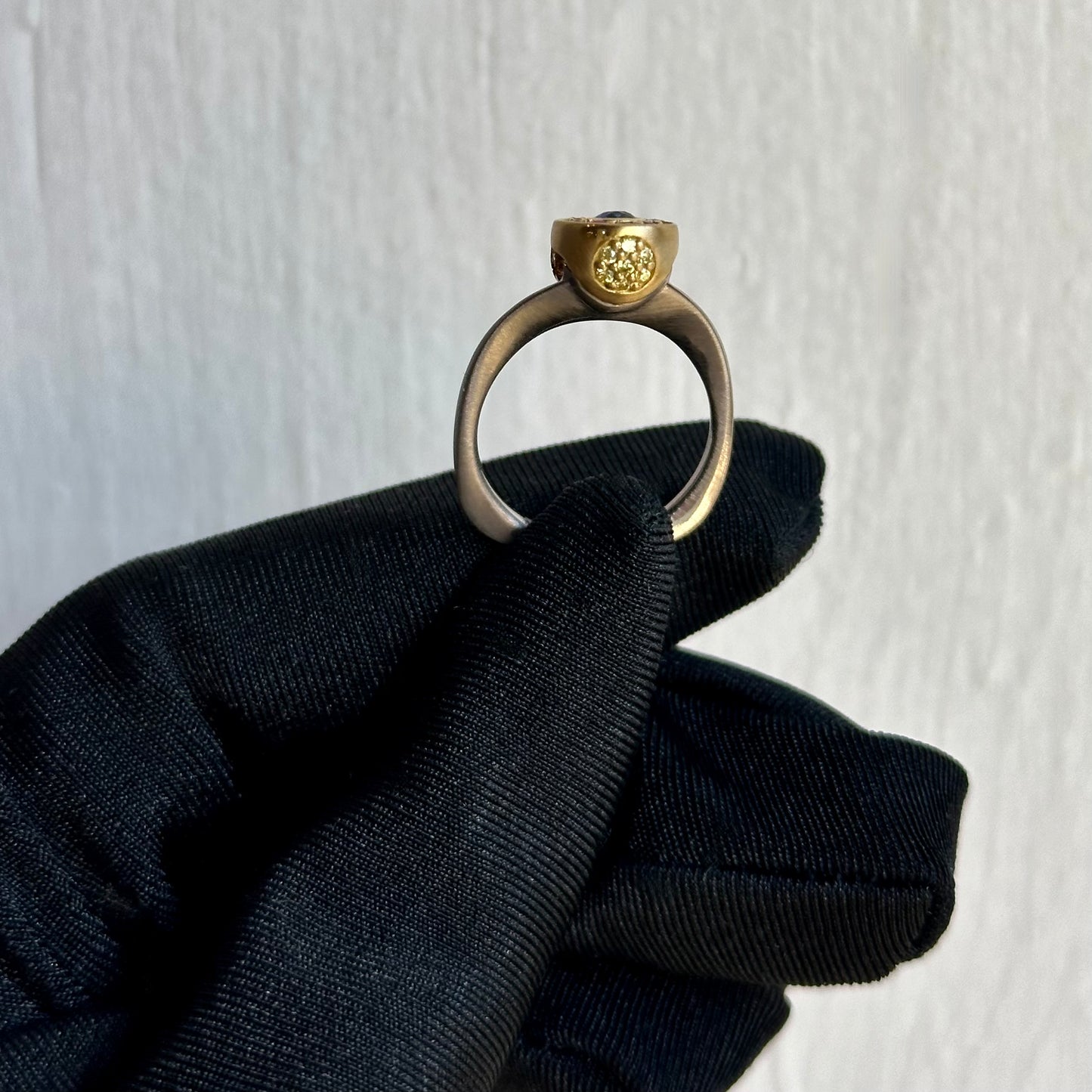 Artisan 18K White Gold & Yellow Gold Ring Featuring 3.5mm Sapphire and .35ctw Rubies