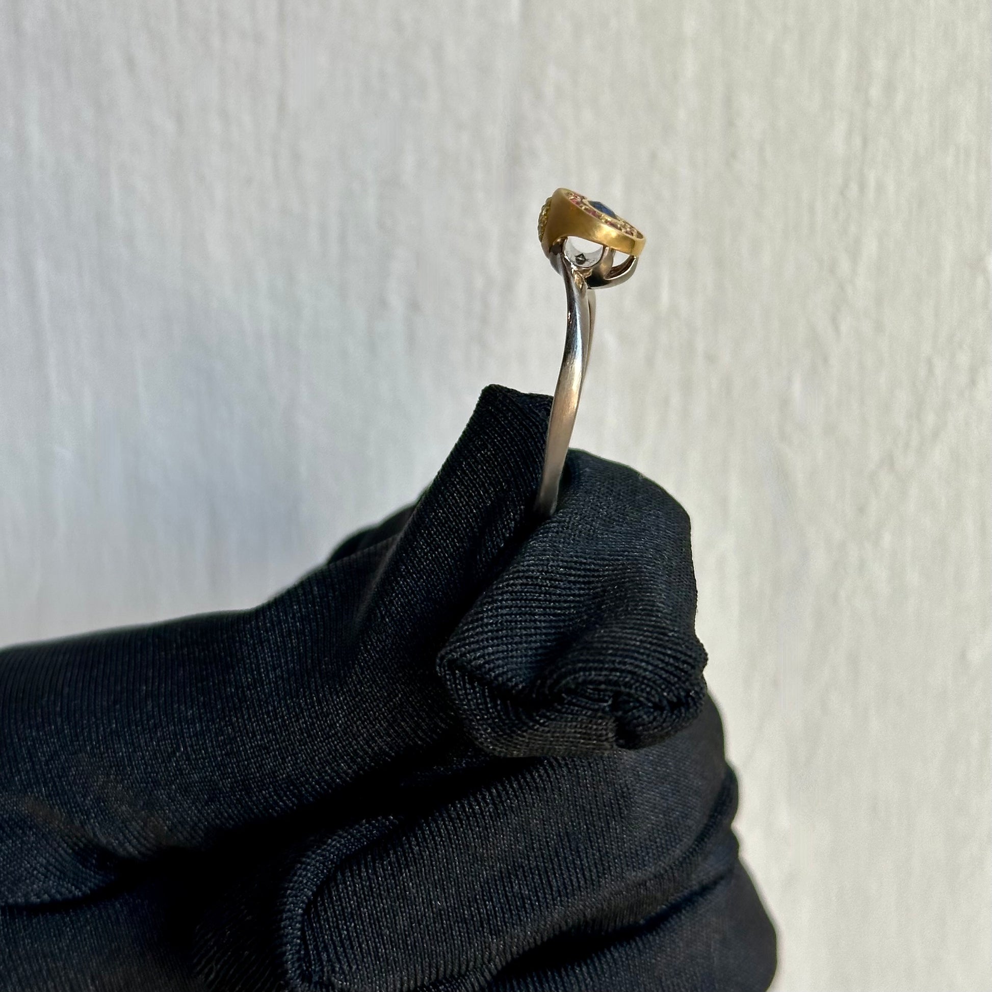 Artisan 18K White Gold & Yellow Gold Ring Featuring 3.5mm Sapphire and .35ctw Rubies