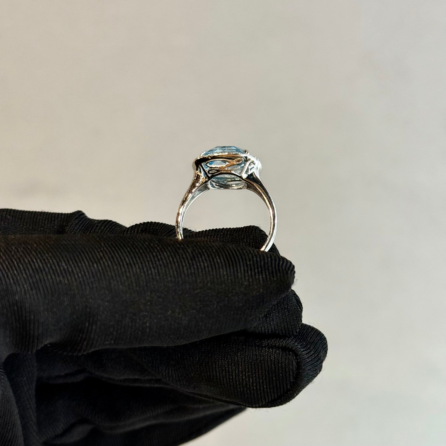 14K White Gold Cushion-Cut Blue Topaz Halo Ring – Checkerboard 11x11mm, Micro-Pavé Setting (Size 7)