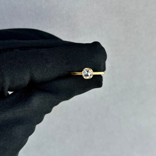 14K Matte White Gold Rose-Cut Diamond Solitaire Ring – 6mm Wide, Wave Basket Design (Size 5.5)