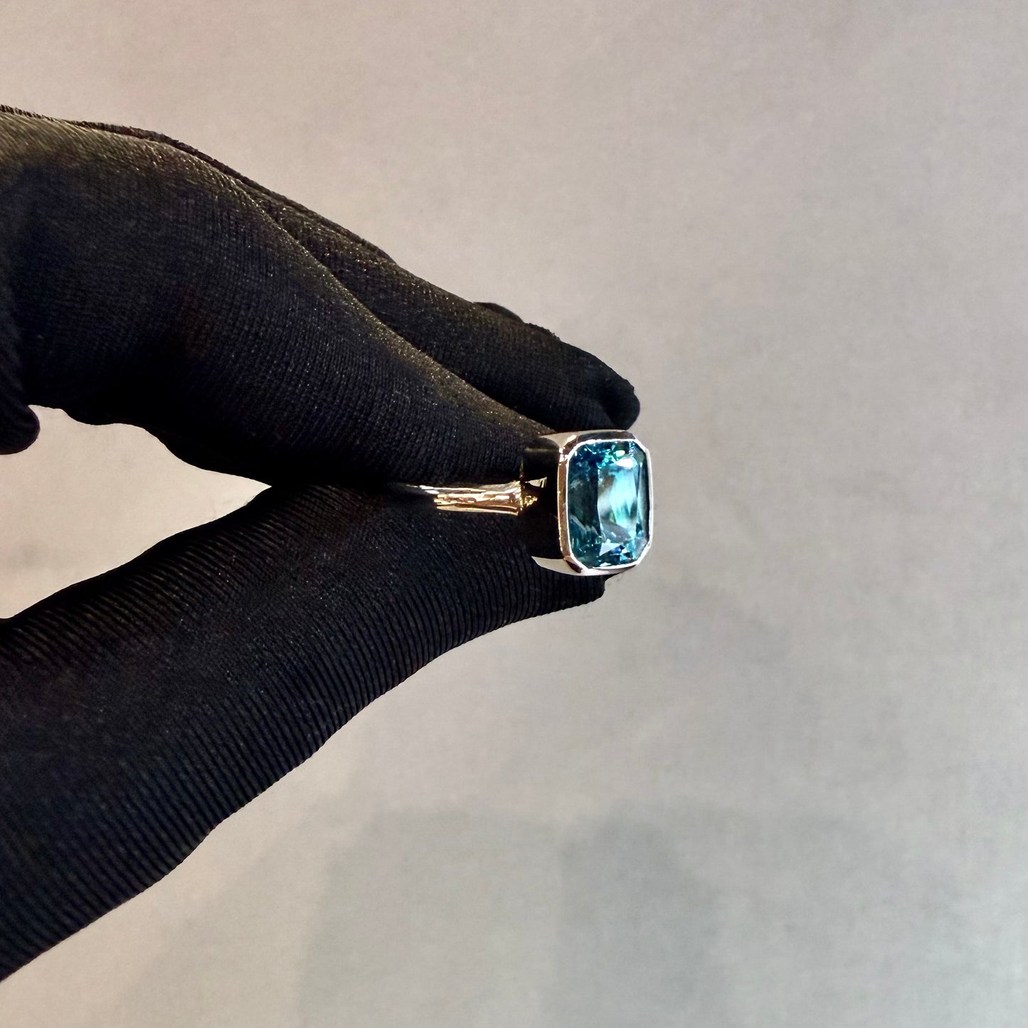 One-of-a-Kind 14K White Gold Emerald-Cut Blue Topaz Ring – Bezel Set, Handmade (Size 6.75)