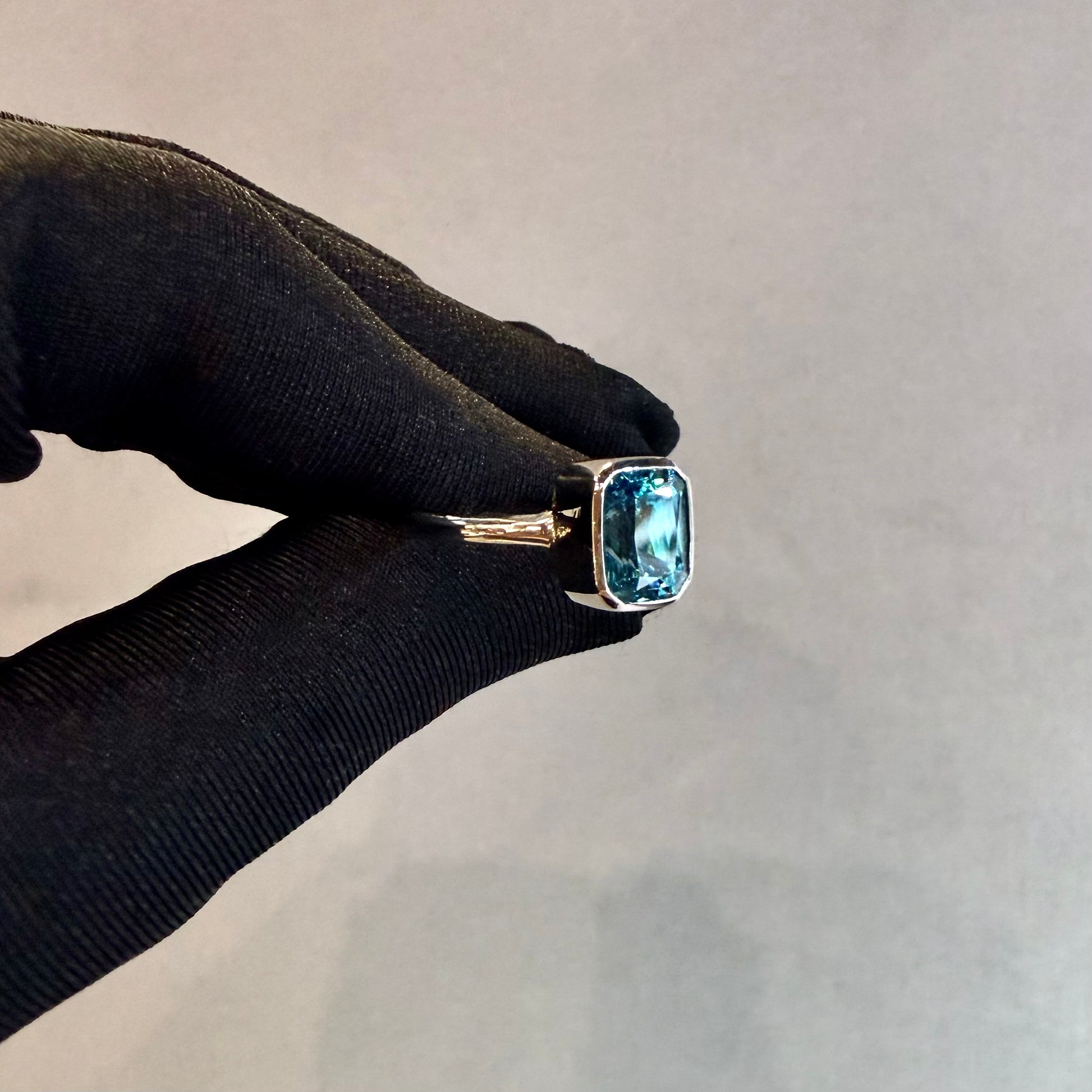 One-of-a-Kind 14K White Gold Emerald-Cut Blue Topaz Ring – Bezel Set, Handmade (Size 6.75)