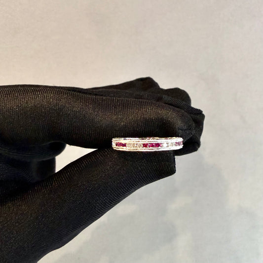 Platinum Ruby and Diamond Double Milgrain Eternity Band – Wheat Etched Design (Size 7.5)
