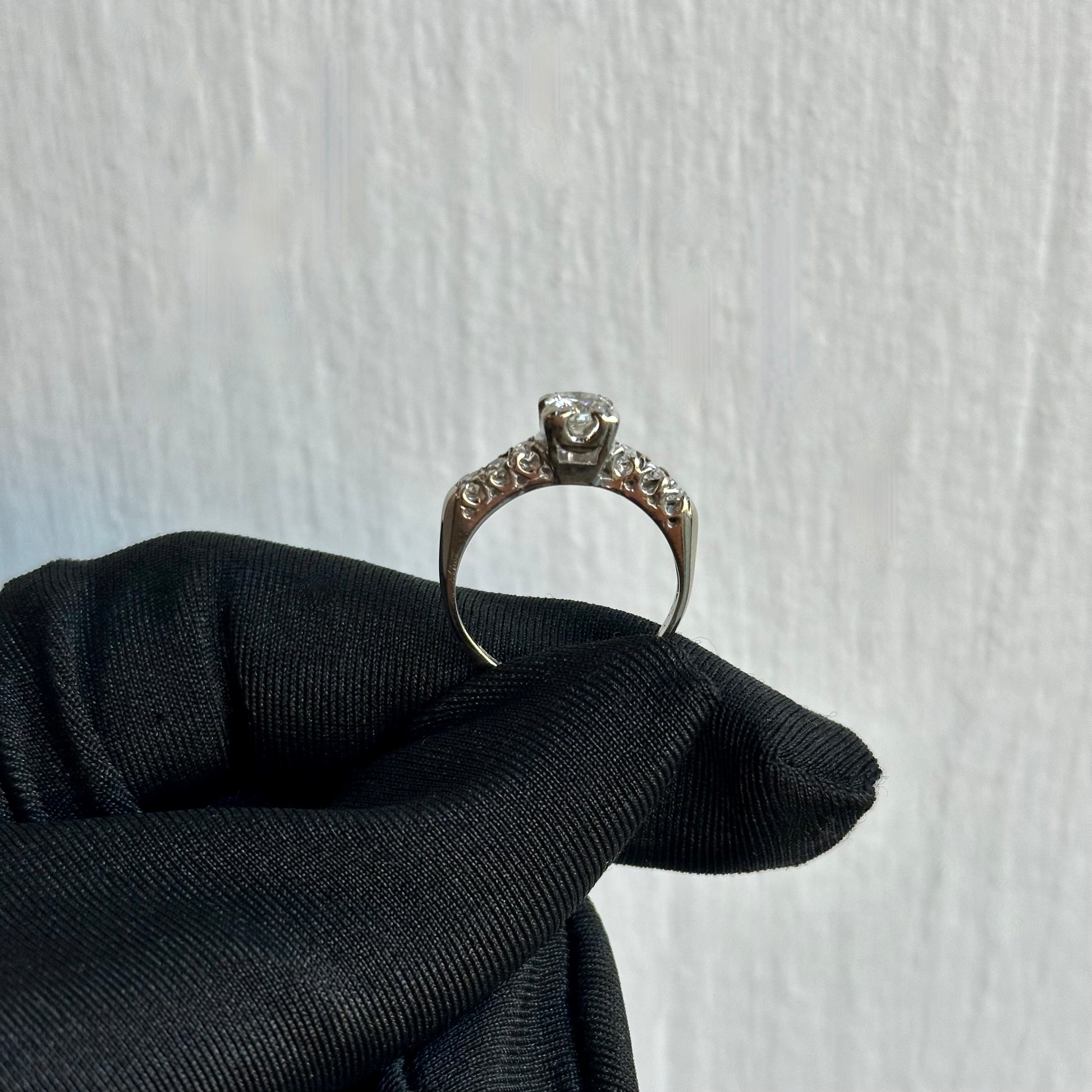 Art Deco 14kt White Gold Diamond Ring - 0.40ct D VVS1 Center Stone with Side Diamonds