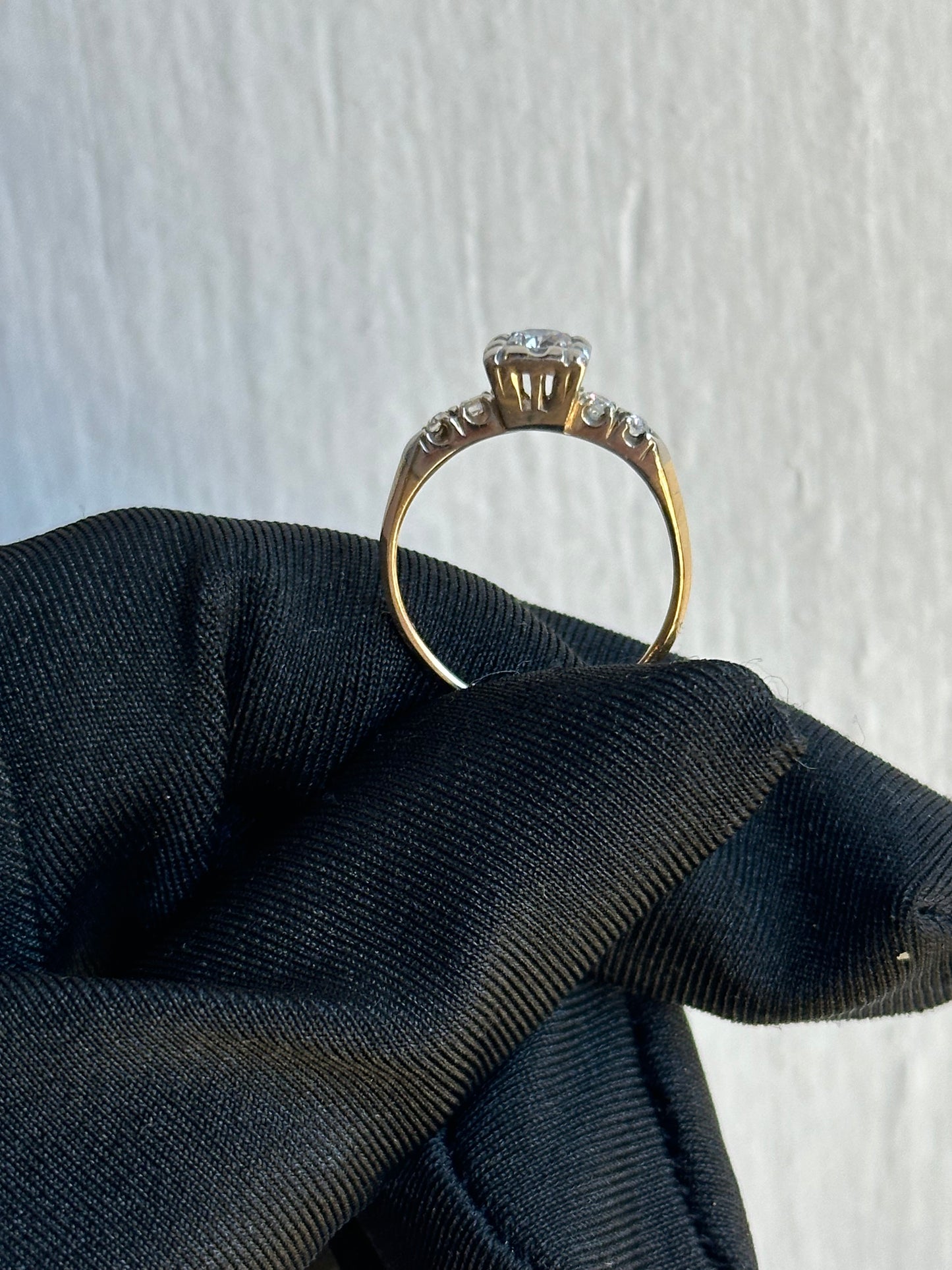 Vintage Art Deco 14K Yellow & White Gold Engagement Ring with 0.22ct Round Diamond & 0.10ctw Side Diamonds