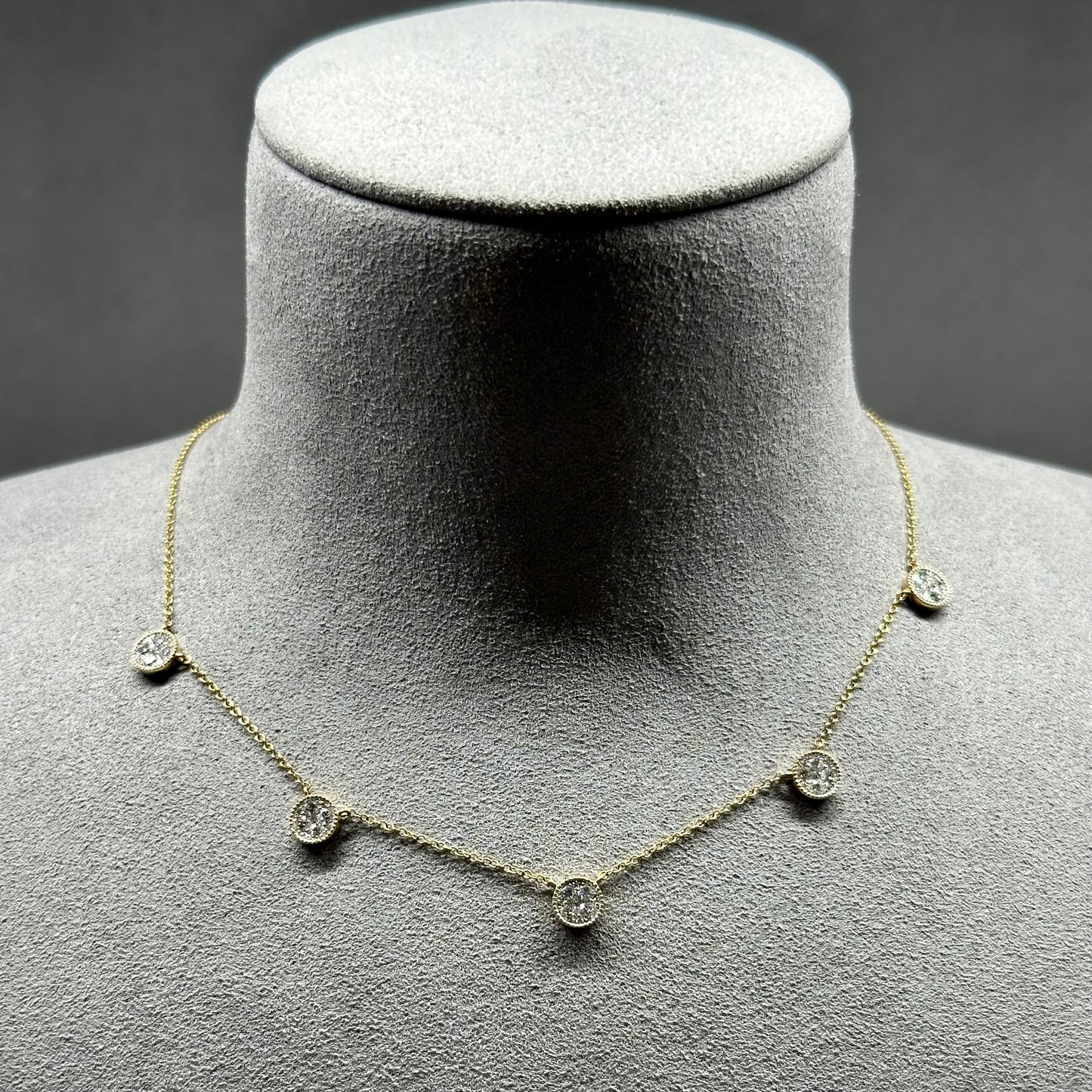 Elegant Five Disc Diamond Pave Necklace in 14k Yellow Gold