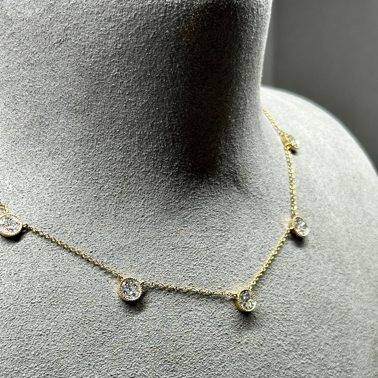 Elegant Five Disc Diamond Pave Necklace in 14k Yellow Gold