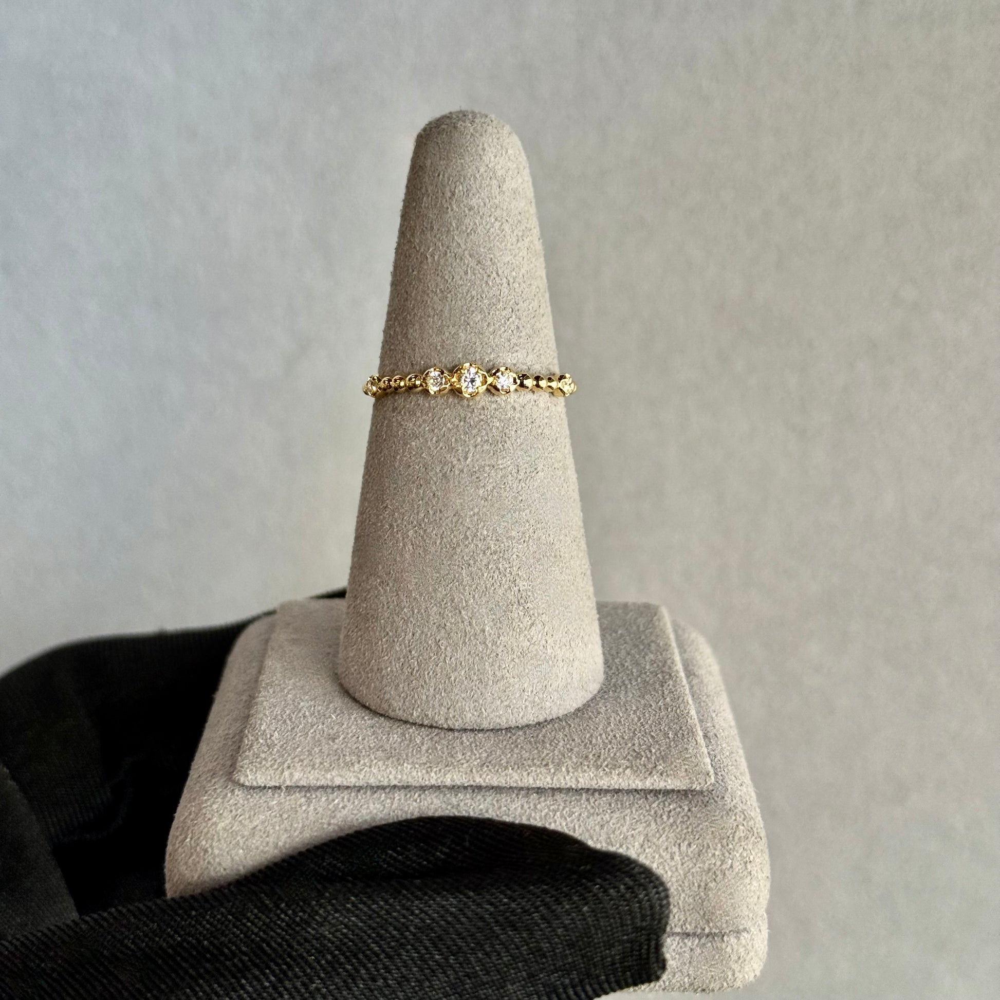 18kt Yellow Gold Beaded Diamond Band with Bezel-Inspired Settings