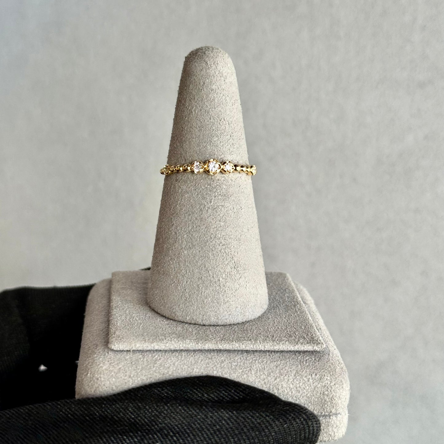 18kt Yellow Gold Beaded Diamond Band with Bezel-Inspired Settings