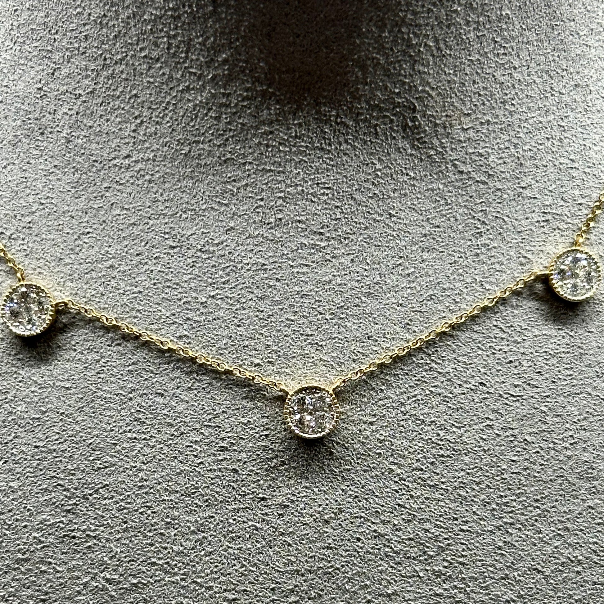 Elegant Five Disc Diamond Pave Necklace in 14k Yellow Gold