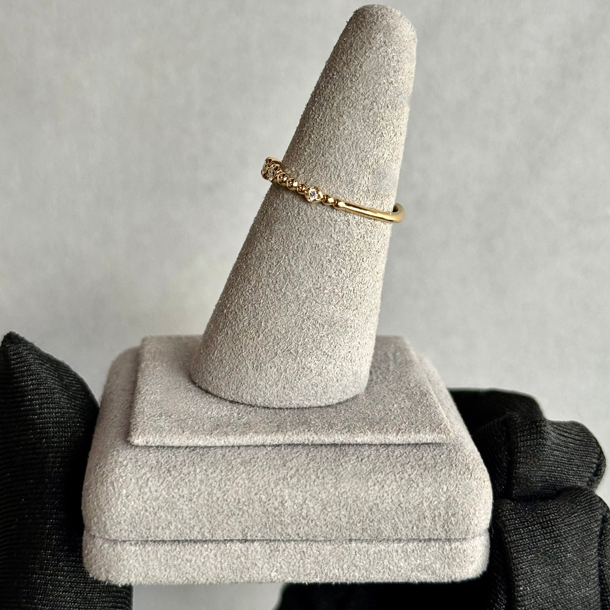 18kt Yellow Gold Beaded Diamond Band with Bezel-Inspired Settings