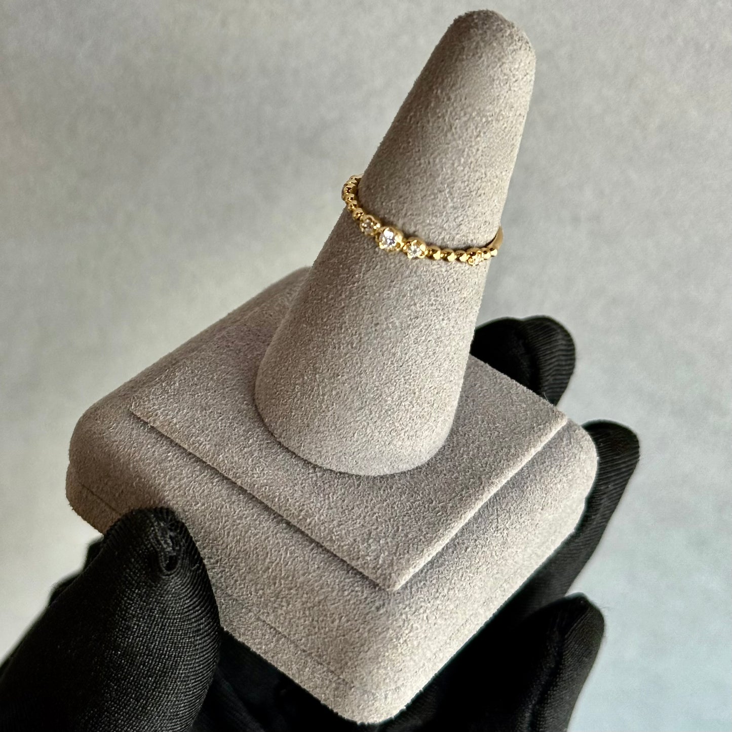 18kt Yellow Gold Beaded Diamond Band with Bezel-Inspired Settings