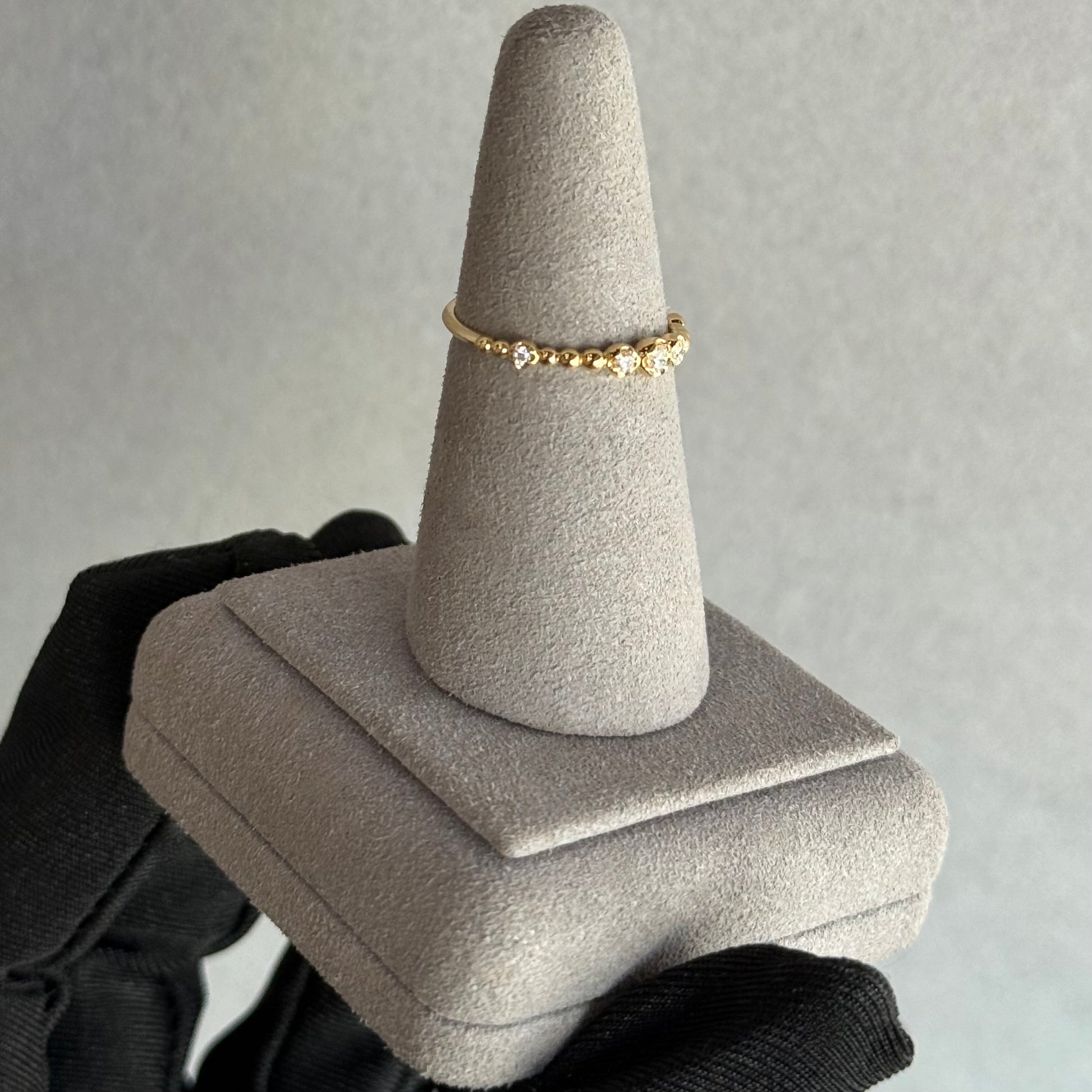 18kt Yellow Gold Beaded Diamond Band with Bezel-Inspired Settings